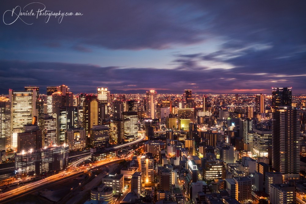 Japan -Osaka City -High angle view from Umeda Sky Building after Sunset